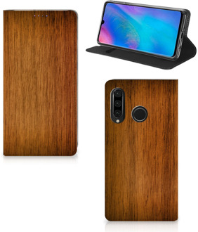 B2Ctelecom Huawei P30 Lite Uniek Standcase Hoesje Donker Hout