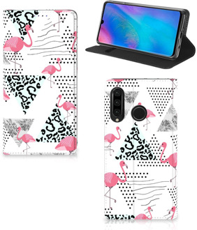 B2Ctelecom Huawei P30 Lite Uniek Standcase Hoesje Flamingo Triangle