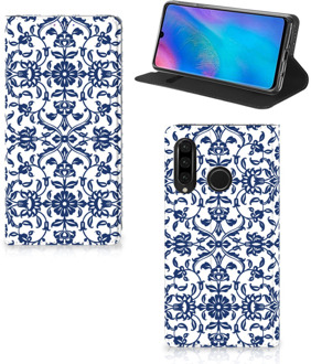 B2Ctelecom Huawei P30 Lite Uniek Standcase Hoesje Flower Blue