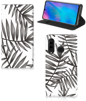 B2Ctelecom Huawei P30 Lite Uniek Standcase Hoesje Leaves Grey