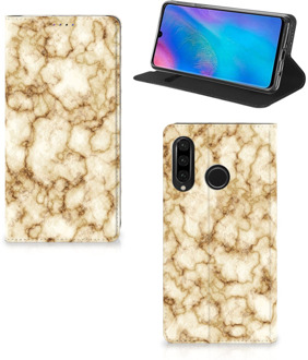 B2Ctelecom Huawei P30 Lite Uniek Standcase Hoesje Marmer Goud