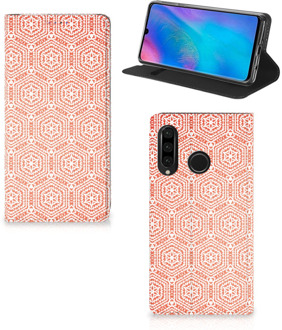 B2Ctelecom Huawei P30 Lite Uniek Standcase Hoesje Pattern Orange