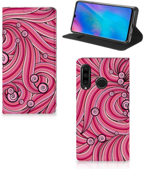 B2Ctelecom Huawei P30 Lite Uniek Standcase Hoesje Swirl Pink