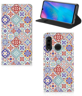 B2Ctelecom Huawei P30 Lite Uniek Standcase Hoesje Tiles Color