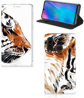 B2Ctelecom Huawei P30 Lite Uniek Standcase Hoesje Watercolor Tiger