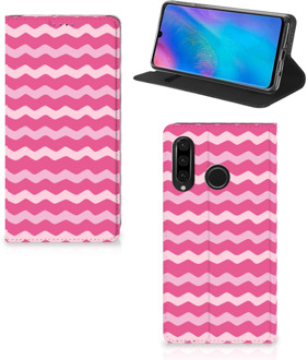 B2Ctelecom Huawei P30 Lite Uniek Standcase Hoesje Waves Pink