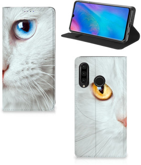 B2Ctelecom Huawei P30 Lite Uniek Standcase Hoesje Witte Kat