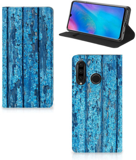 B2Ctelecom Huawei P30 Lite Uniek Standcase Hoesje Wood Blue