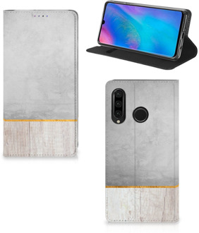 B2Ctelecom Huawei P30 Lite Uniek Standcase Hoesje Wood Concrete