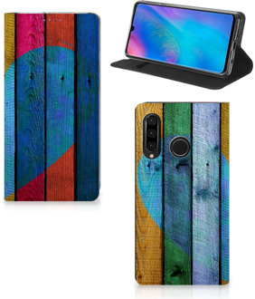 B2Ctelecom Huawei P30 Lite Uniek Standcase Hoesje Wood Heart