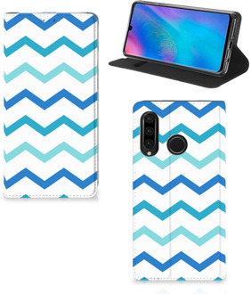 B2Ctelecom Huawei P30 Lite Uniek Standcase Hoesje Zigzag Blauw