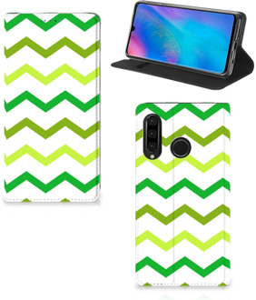 B2Ctelecom Huawei P30 Lite Uniek Standcase Hoesje Zigzag Groen