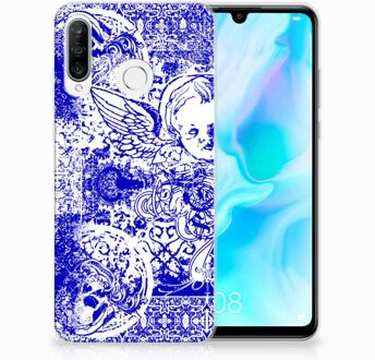 B2Ctelecom Huawei P30 Lite Uniek TPU Hoesje Angel Skull Blue