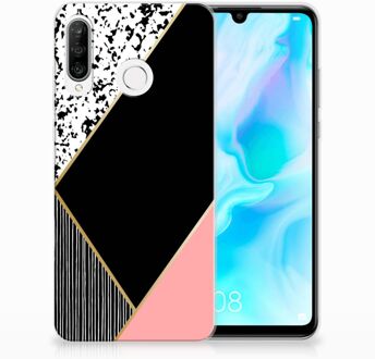 B2Ctelecom Huawei P30 Lite Uniek TPU Hoesje Black Pink Shapes