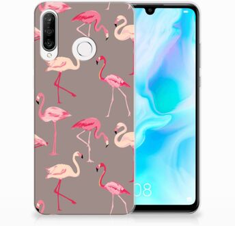 B2Ctelecom Huawei P30 Lite Uniek TPU Hoesje Flamingo