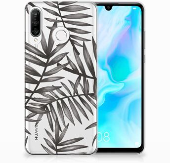 B2Ctelecom Huawei P30 Lite Uniek TPU Hoesje Leaves Grey