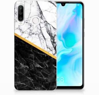 B2Ctelecom Huawei P30 Lite Uniek TPU Hoesje Marble White Black