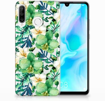 B2Ctelecom Huawei P30 Lite Uniek TPU Hoesje Orchidee Groen