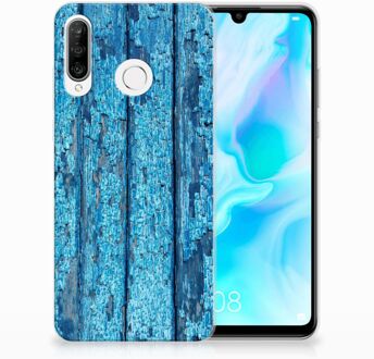 B2Ctelecom Huawei P30 Lite Uniek TPU Hoesje Wood Blue