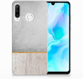 B2Ctelecom Huawei P30 Lite Uniek TPU Hoesje Wood Concrete