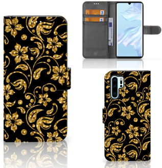 B2Ctelecom Huawei P30 Pro Boekhoesje Design Gouden Bloemen