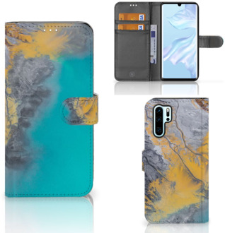 B2Ctelecom Huawei P30 Pro Boekhoesje Design Marble Blue Gold