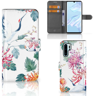 B2Ctelecom Huawei P30 Pro Uniek Boekhoesje Bird Flowers