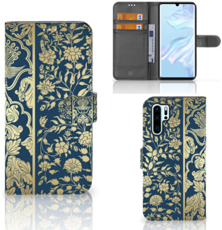 B2Ctelecom Huawei P30 Pro Uniek Boekhoesje Golden Flowers