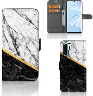 B2Ctelecom Huawei P30 Pro Uniek Boekhoesje Marble White Black