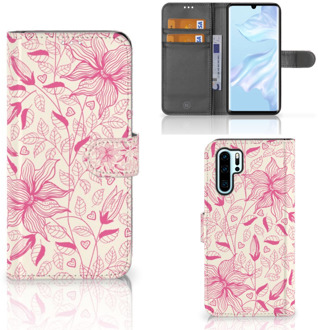 B2Ctelecom Huawei P30 Pro Uniek Boekhoesje Pink Flowers