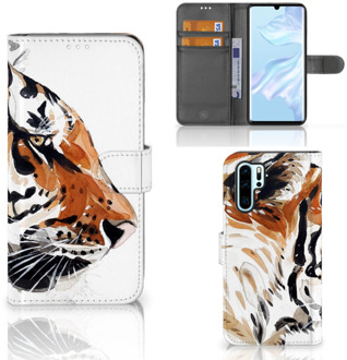 B2Ctelecom Huawei P30 Pro Uniek Boekhoesje Watercolor Tiger