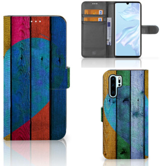 B2Ctelecom Huawei P30 Pro Uniek Boekhoesje Wood Heart