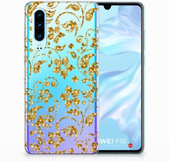 B2Ctelecom Huawei P30 TPU Hoesje Design Gouden Bloemen