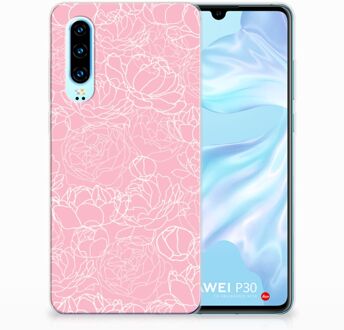 B2Ctelecom Huawei P30 TPU Hoesje Design White Flowers