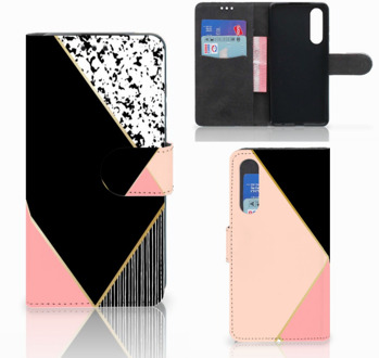 B2Ctelecom Huawei P30 Uniek Boekhoesje Black Pink Shapes