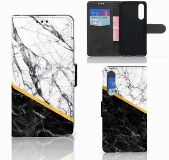 B2Ctelecom Huawei P30 Uniek Boekhoesje Marble White Black