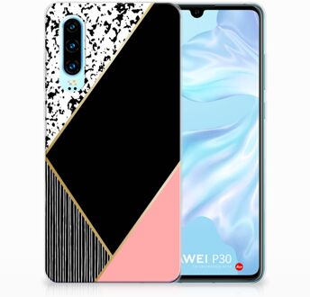 B2Ctelecom Huawei P30 Uniek TPU Hoesje Black Pink Shapes