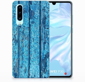 B2Ctelecom Huawei P30 Uniek TPU Hoesje Wood Blue