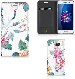 B2Ctelecom Huawei Y5 2 | Y6 Compact Uniek Standcase Hoesje Bird Flowers