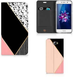 B2Ctelecom Huawei Y5 2 | Y6 Compact Uniek Standcase Hoesje Black Pink Shapes