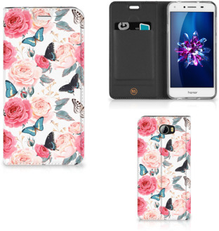 B2Ctelecom Huawei Y5 2 | Y6 Compact Uniek Standcase Hoesje Butterfly Roses