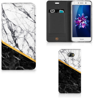 B2Ctelecom Huawei Y5 2 | Y6 Compact Uniek Standcase Hoesje Marble White Black