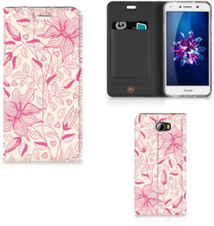 B2Ctelecom Huawei Y5 2 | Y6 Compact Uniek Standcase Hoesje Pink Flowers