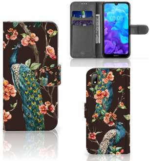 B2Ctelecom Huawei Y5 (2019) Telefoonhoesje met Pasjes Pauw met Bloemen