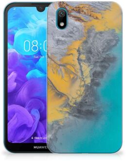 B2Ctelecom Huawei Y5 (2019) TPU Siliconen Hoesje Marmer Blauw Goud