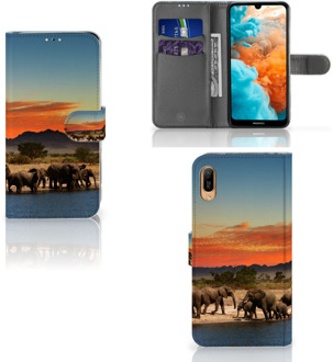 B2Ctelecom Huawei Y6 (2019) Telefoonhoesje met Pasjes Olifanten