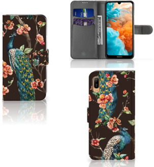 B2Ctelecom Huawei Y6 (2019) Telefoonhoesje met Pasjes Pauw met Bloemen