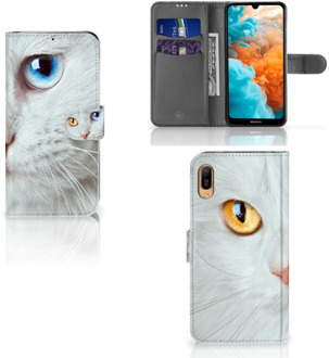 B2Ctelecom Huawei Y6 (2019) Telefoonhoesje met Pasjes Witte Kat