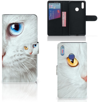 B2Ctelecom Huawei Y7 (2019) Telefoonhoesje met Pasjes Witte Kat