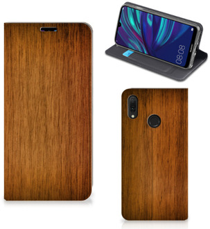 B2Ctelecom Huawei Y7 hoesje Y7 Pro (2019) Book Wallet Case Donker Hout